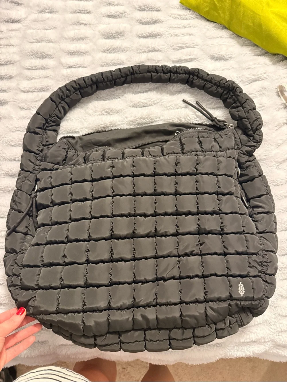 Free People Quilted Puffer Hobo Bag in Black